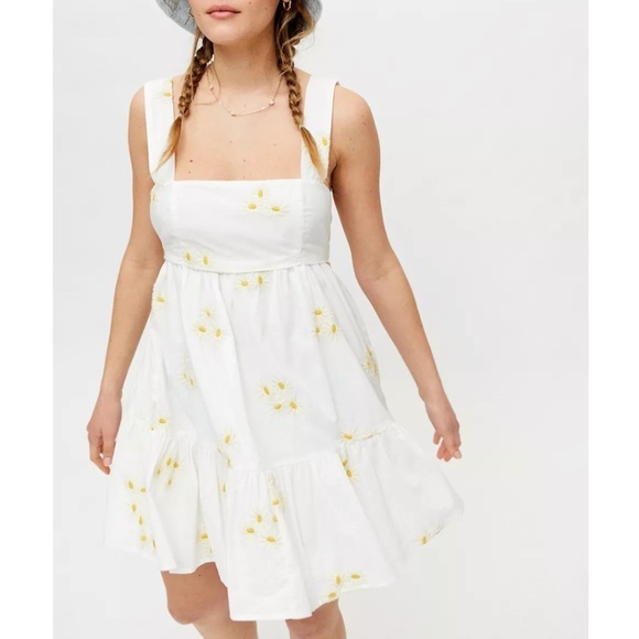Urban Outfitters Cream Avril Embroidered Tie-Back Frock Dress Size XS - Picture 1 of 11